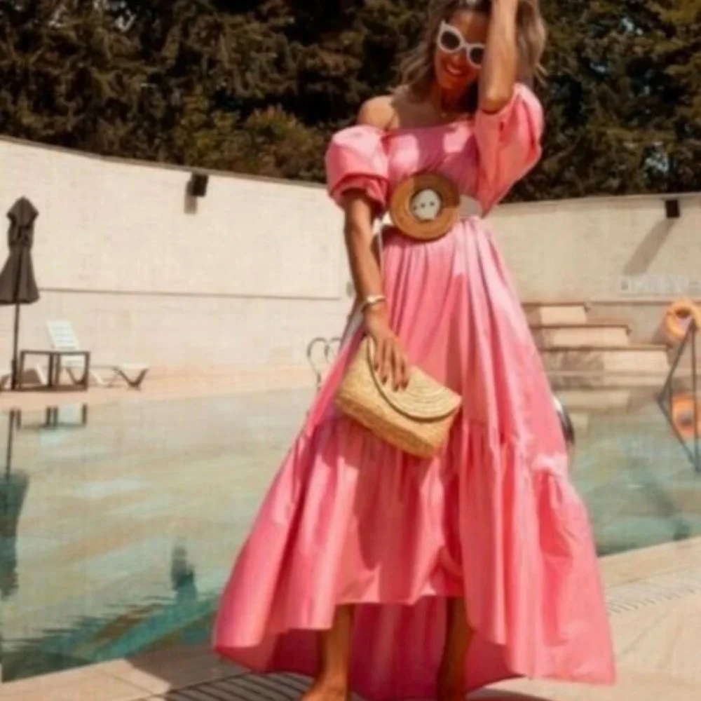 H&M Pink Puff Sleeve Voluminous Midi Dress XS Blogger Favorite NEW - Picture 8 of 14